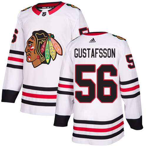 Adidas Blackhawks #56 Erik Gustafsson White Road Authentic Stitched Youth NHL Jersey